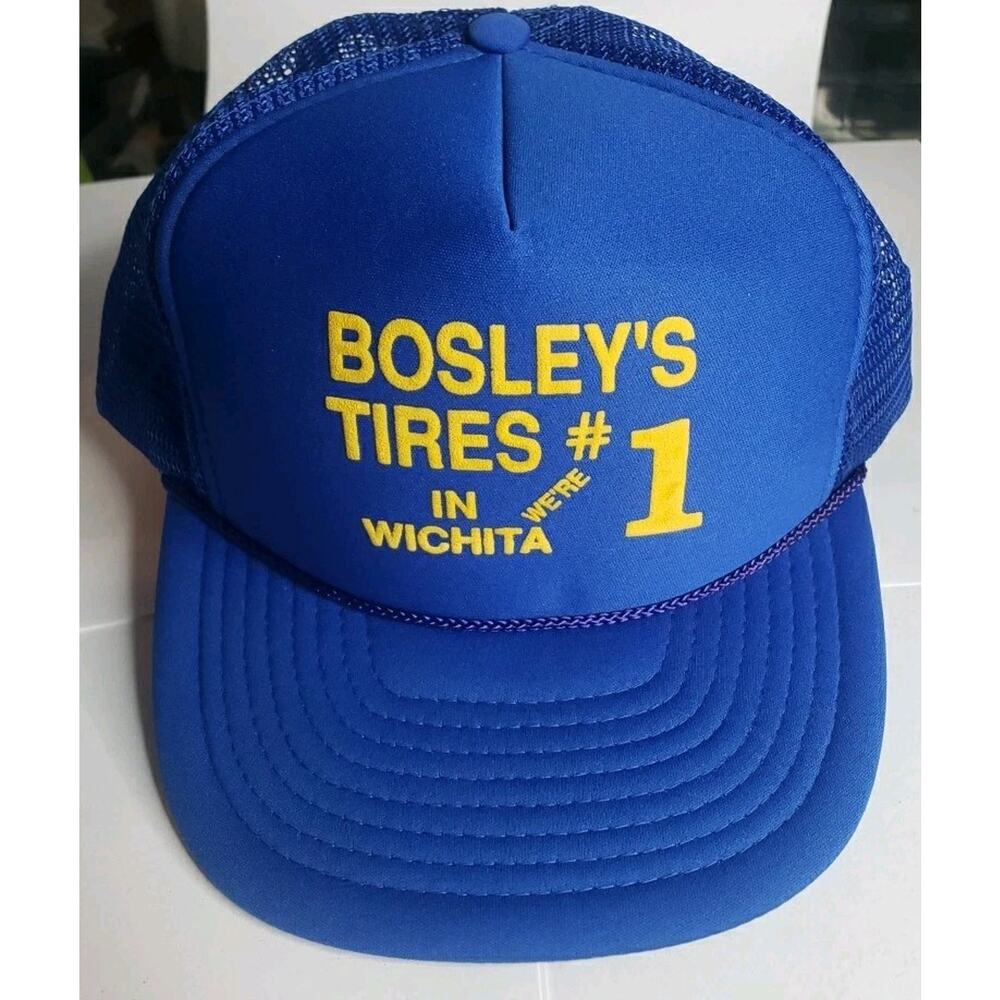 vintage BOSLEY'S TIRE WICHITA KS vintage blue adjustable snapback cap hat 90s